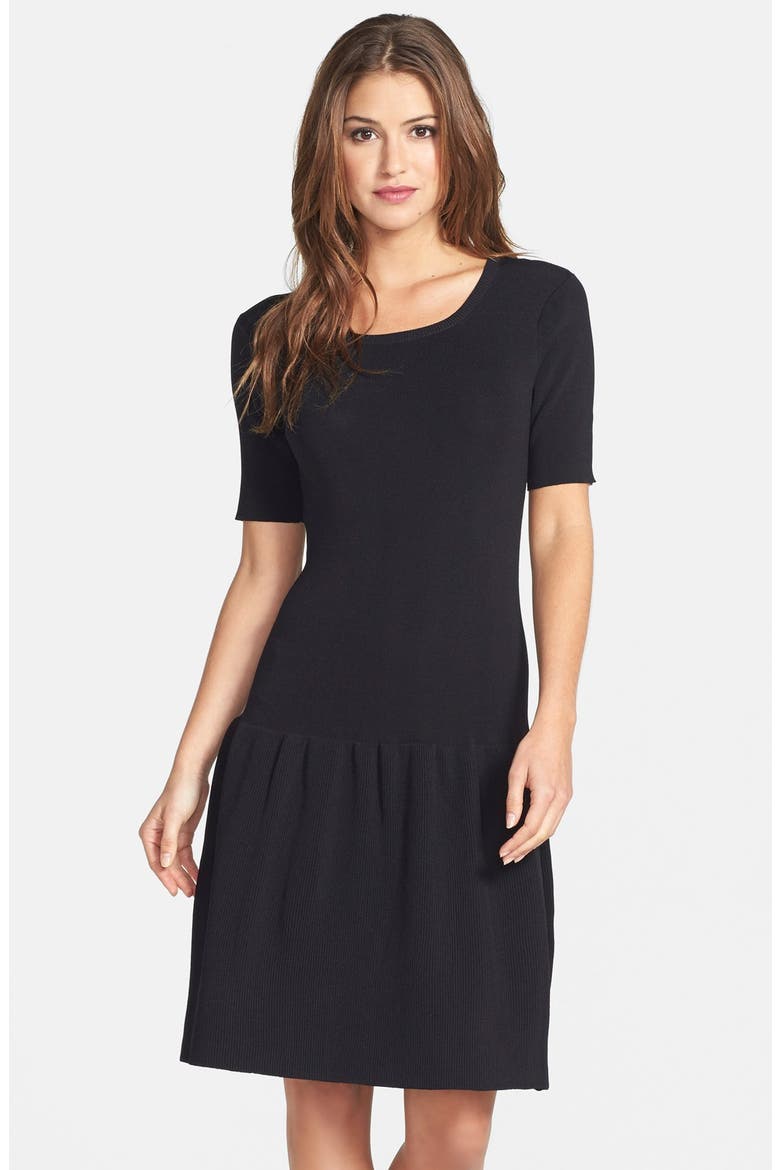 Drop Waist Sweater Dress, Main, color, BLACK
