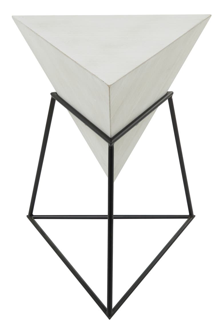 White Wood Modern Accent Table with Black Metal Stand, Main, color, BLACK