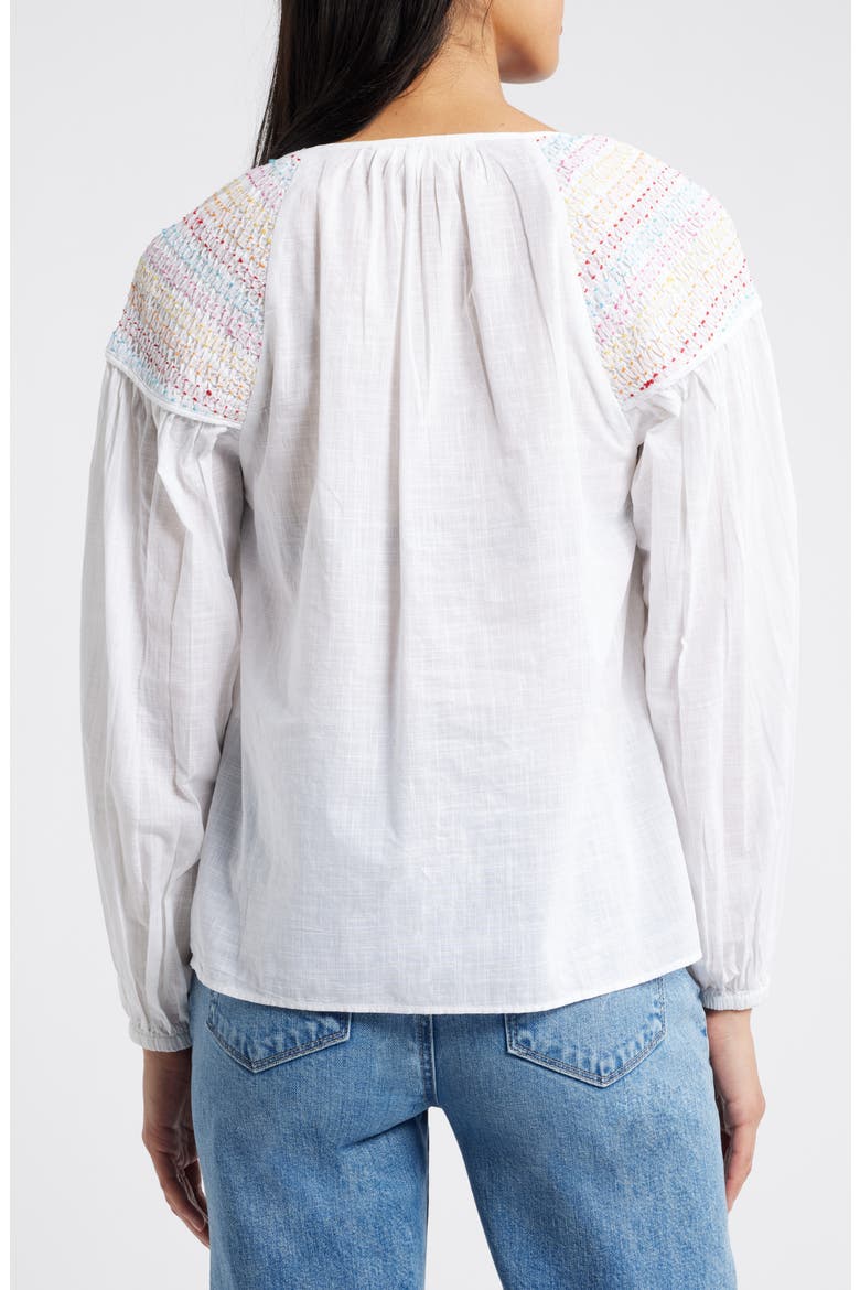 Smocked Shoulder Cotton Shirt, Alternate, color, WHITE