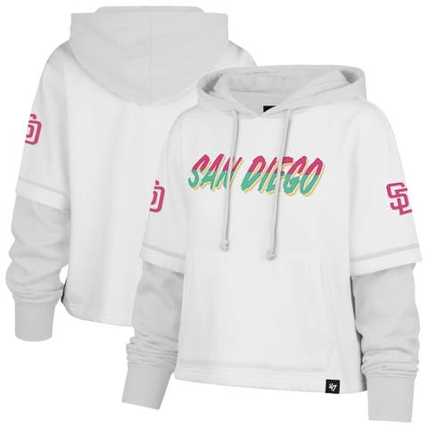 Women's '47  White San Diego Padres City Connect Shortstop Cropped Pullover Hoodie