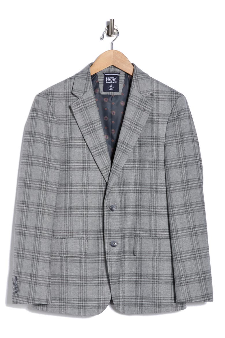Plaid Notch Lapel Sport Coat, Alternate, color, GREY