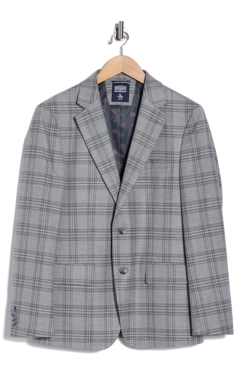 Original Penguin Plaid Notch Lapel Sport Coat, Main, color, Grey