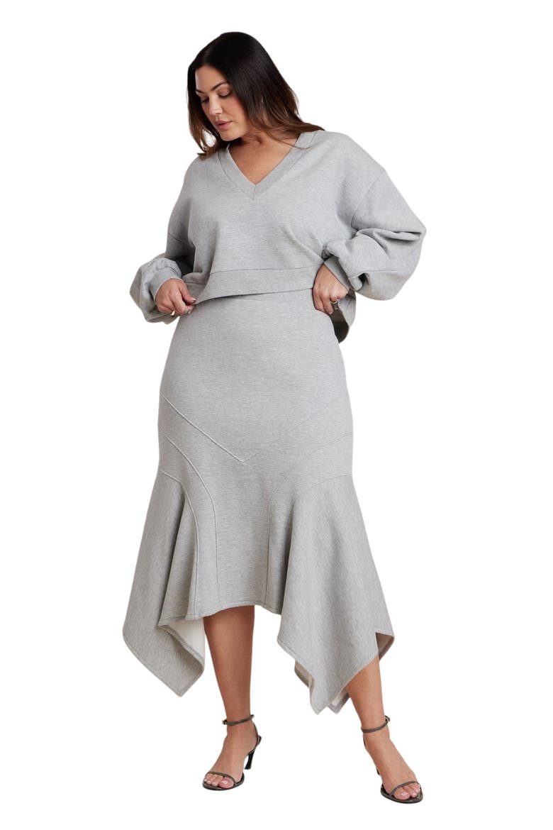 Seam Detail Trumpet French Terry Skirt, Alternate, color, HEATHER GREY