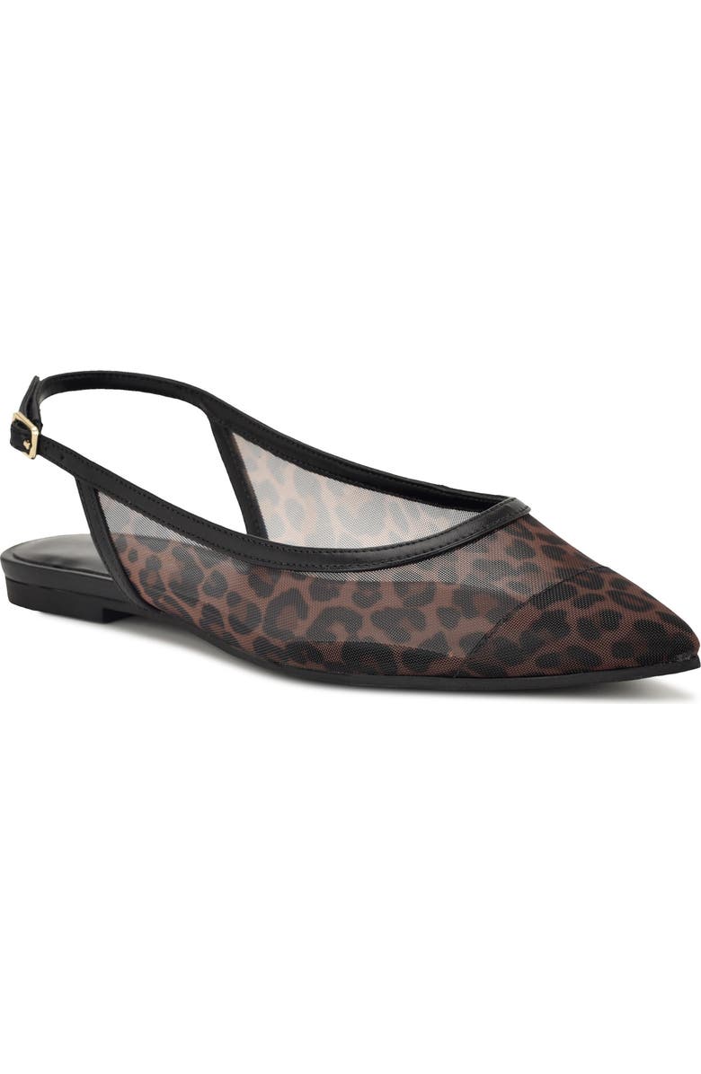 Nine West Brin Mesh Slingback Flat, Main, color, Leopard Mesh/ Black