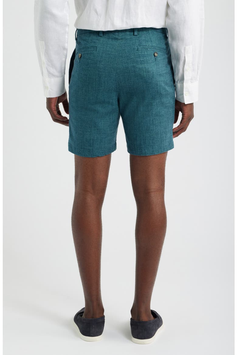 Solid Linen Look Flat Front Cotton Shorts, Alternate, color, TEAL