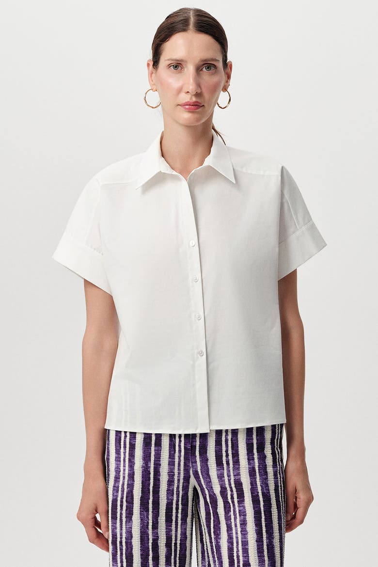 Tegan Shirt Collar Short Sleeve Poplin Shirt, Main, color, White