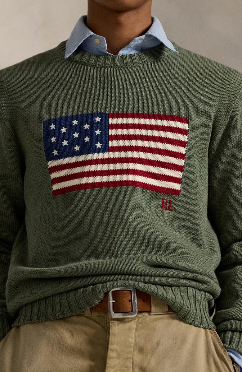 Polo Ralph Lauren Gender Inclusive Roving Flag Intarsia Cotton Sweater, Alternate, color, Camouflage Melange