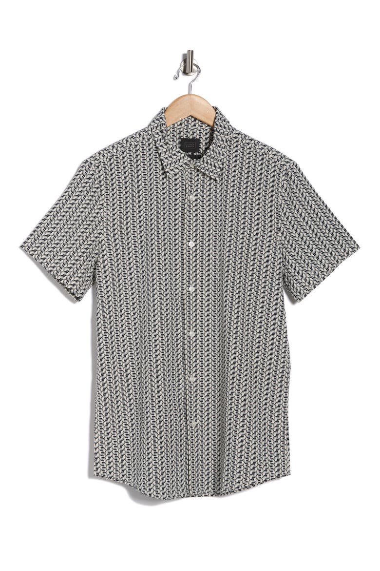Leaf Print Short Sleeve Performance Button-Up Shirt, Alternate, color, IVORY NORTHWEST LEAF