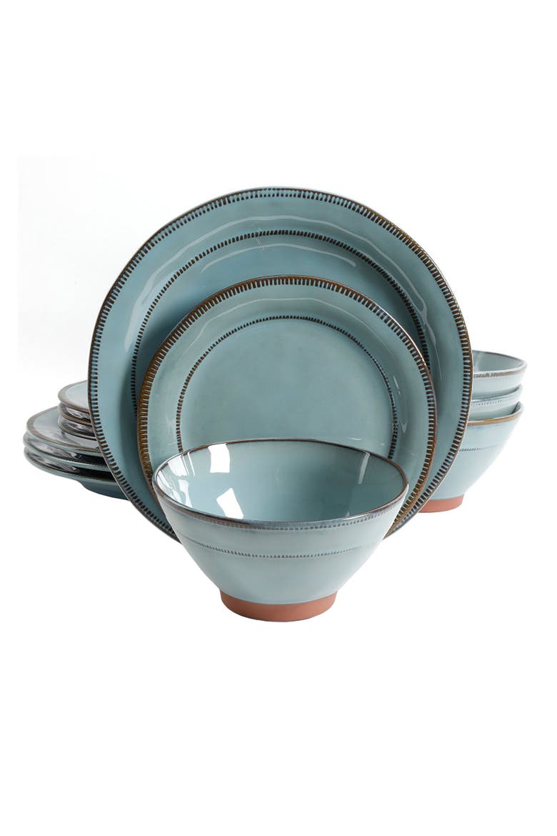 Terranea 12 Piece Round Terracotta Dinnerware Set, Alternate, color, Blue