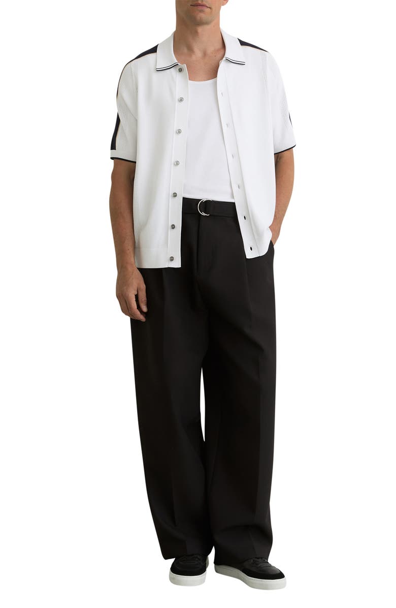 Reiss Farley Colorblock Short Sleeve Knit Button-Up Shirt, Alternate, color, Navy/ White