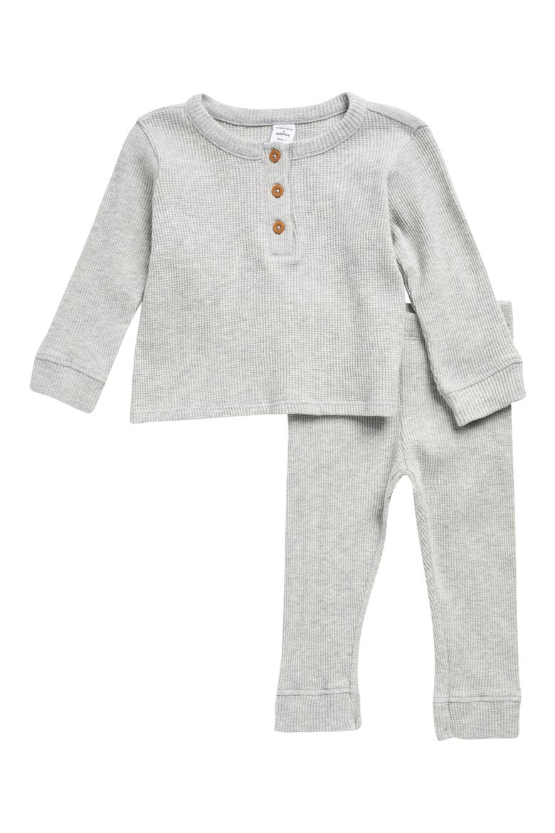 Henley Waffle Knit Cotton Henley & Pants Set, Main, color, GREY LIGHT HEATHER