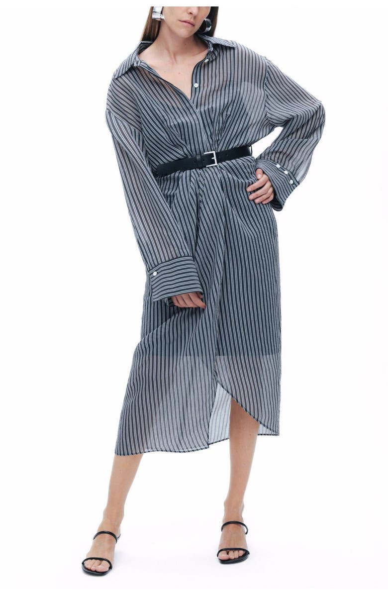 Nocturne Striped Sheer Shirt Dress, Main, color, 