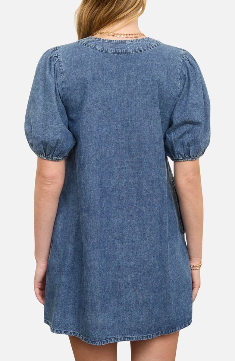Blu Pepper Front Tie Puff Sleeve Minidress, Alternate, color, Denim