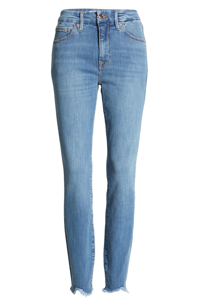 Good American Good Legs High Waist Jagged Fray Hem Skinny Jeans, Alternate, color, 