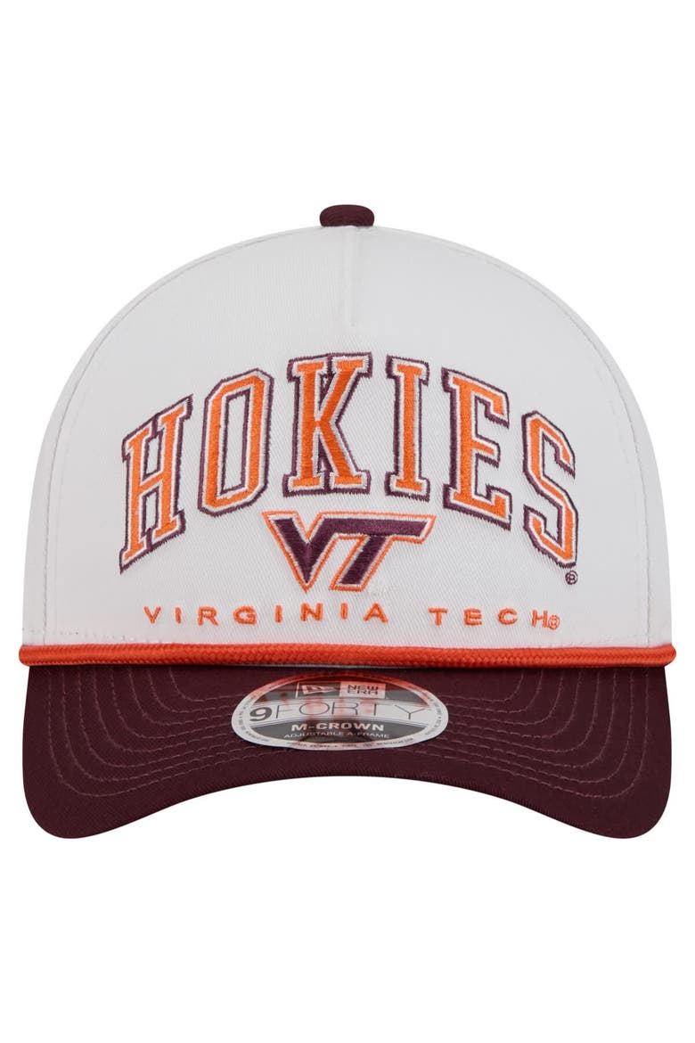 Men's New Era White/Maroon Virginia Tech Hokies Arch Two-Tone Rope 9FORTY A-Frame M-Crown Adjustable Hat, Alternate, color, White