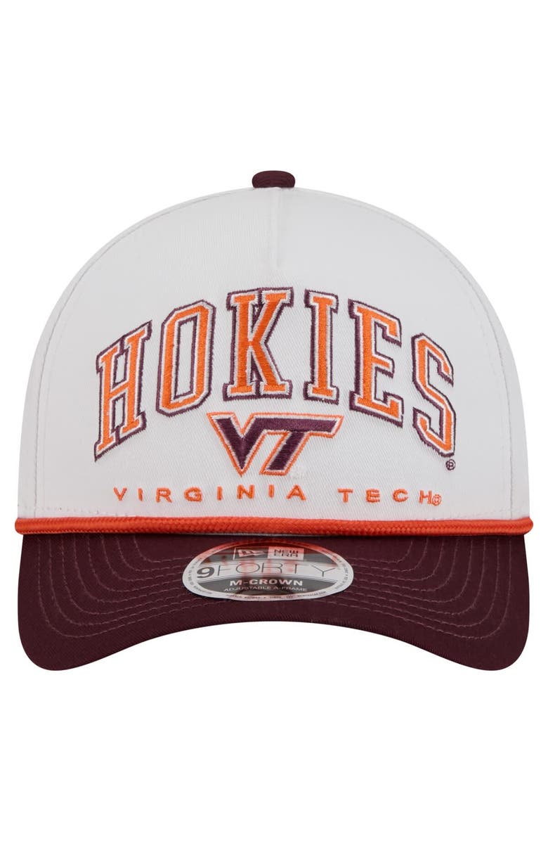 New Era Men's New Era White/Maroon Virginia Tech Hokies Arch Two-Tone Rope 9FORTY A-Frame M-Crown Adjustable Hat, Alternate, color, White