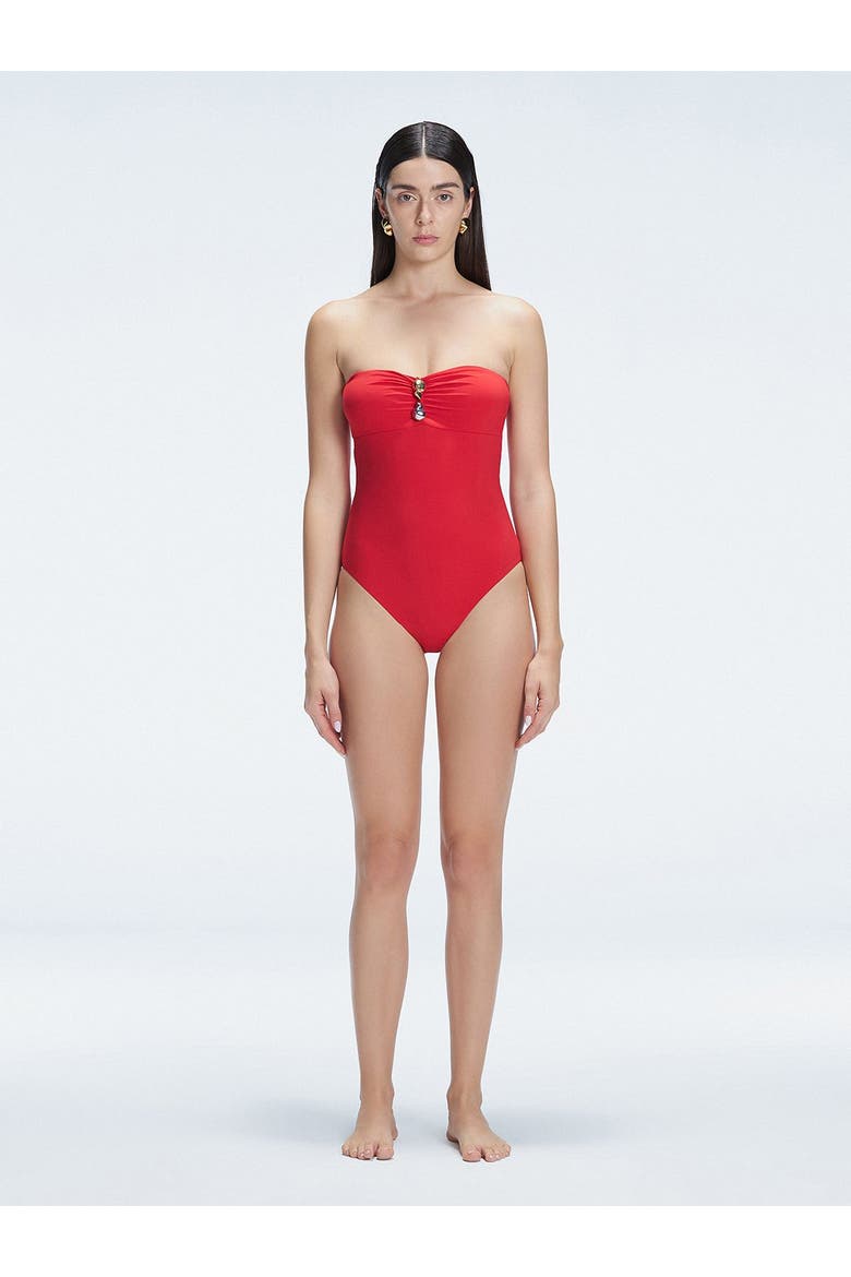 Zephyrine Bandeau Swimsuit, Alternate, color, Red