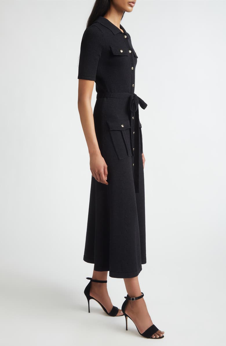 ST. JOHN Zahara Belted Legacy Crepe Knit Dress, Alternate, color, Black