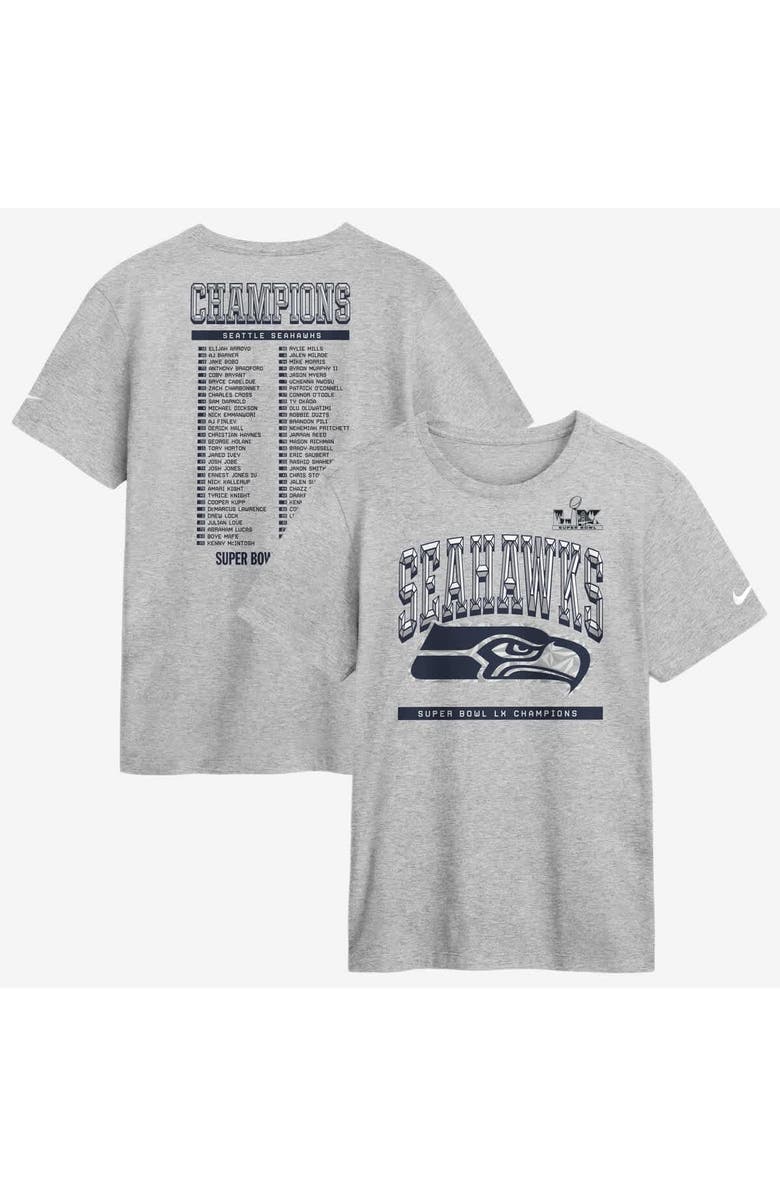 Nike Men's Nike  Heather Gray Seattle Seahawks Super Bowl LX Champions Ice Classic Roster T-Shirt, Main, color, Heather Gray