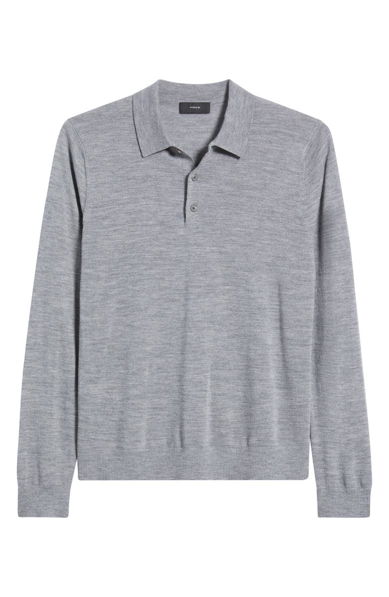 Vince Long Sleeve Merino Wool Polo, Alternate, color, Heather Grey