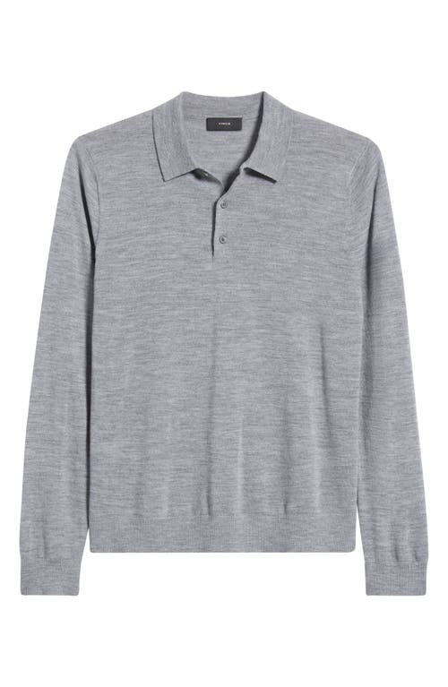 Vince Long Sleeve Merino Wool Polo In Gray