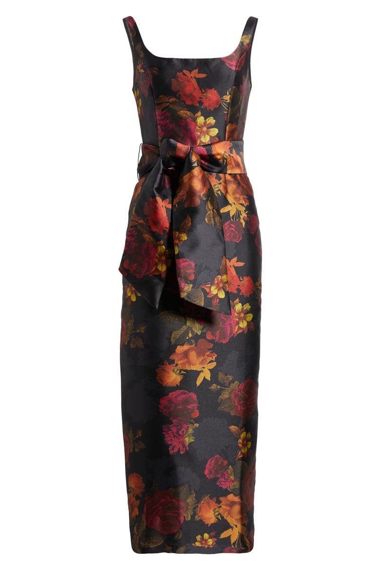 Sleeveless Floral Print Gown, Alternate, color, BLACK MULTI