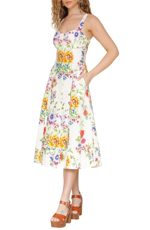 Avec Les Filles Women's Fit & Flare Floral-print Dress In White Zinnia Floral