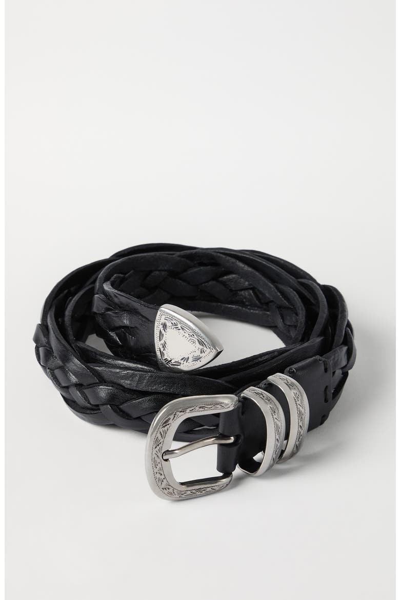Braided calfskin belt, Alternate, color, Black