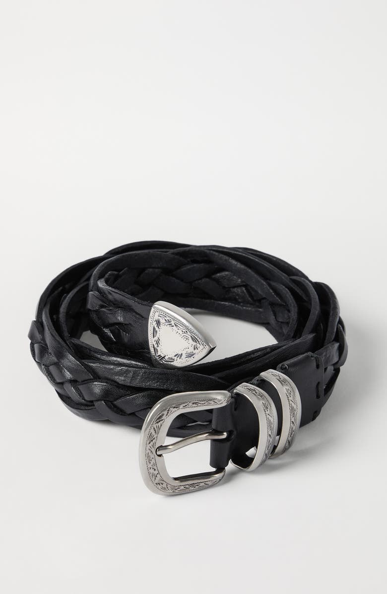 Brunello Cucinelli Braided calfskin belt, Alternate, color, Black