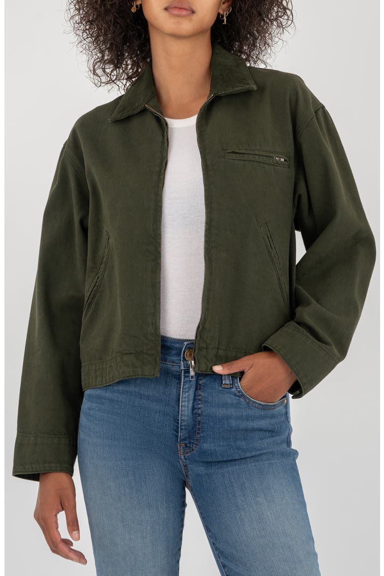 Hudson Zip-Up Cotton Twill Jacket, Main, color, DARK OLIVE