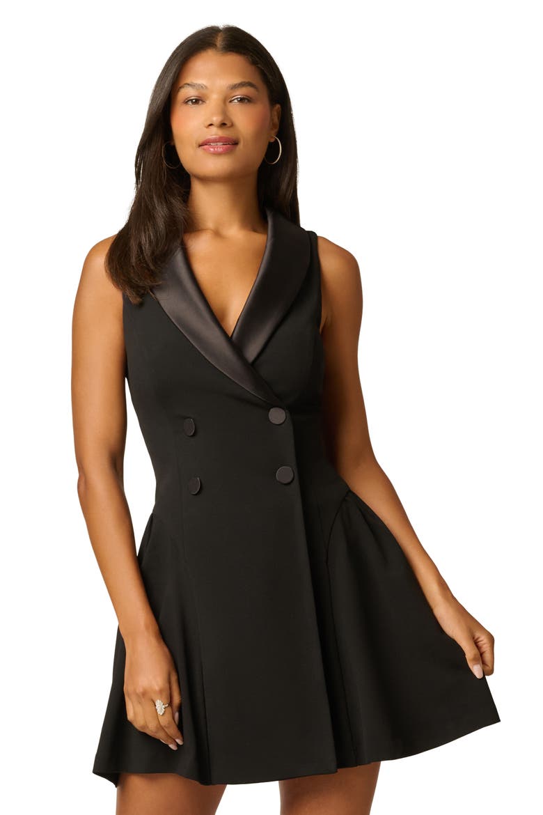 Tuxedo Fit & Flare Dress, Alternate, color, BLACK