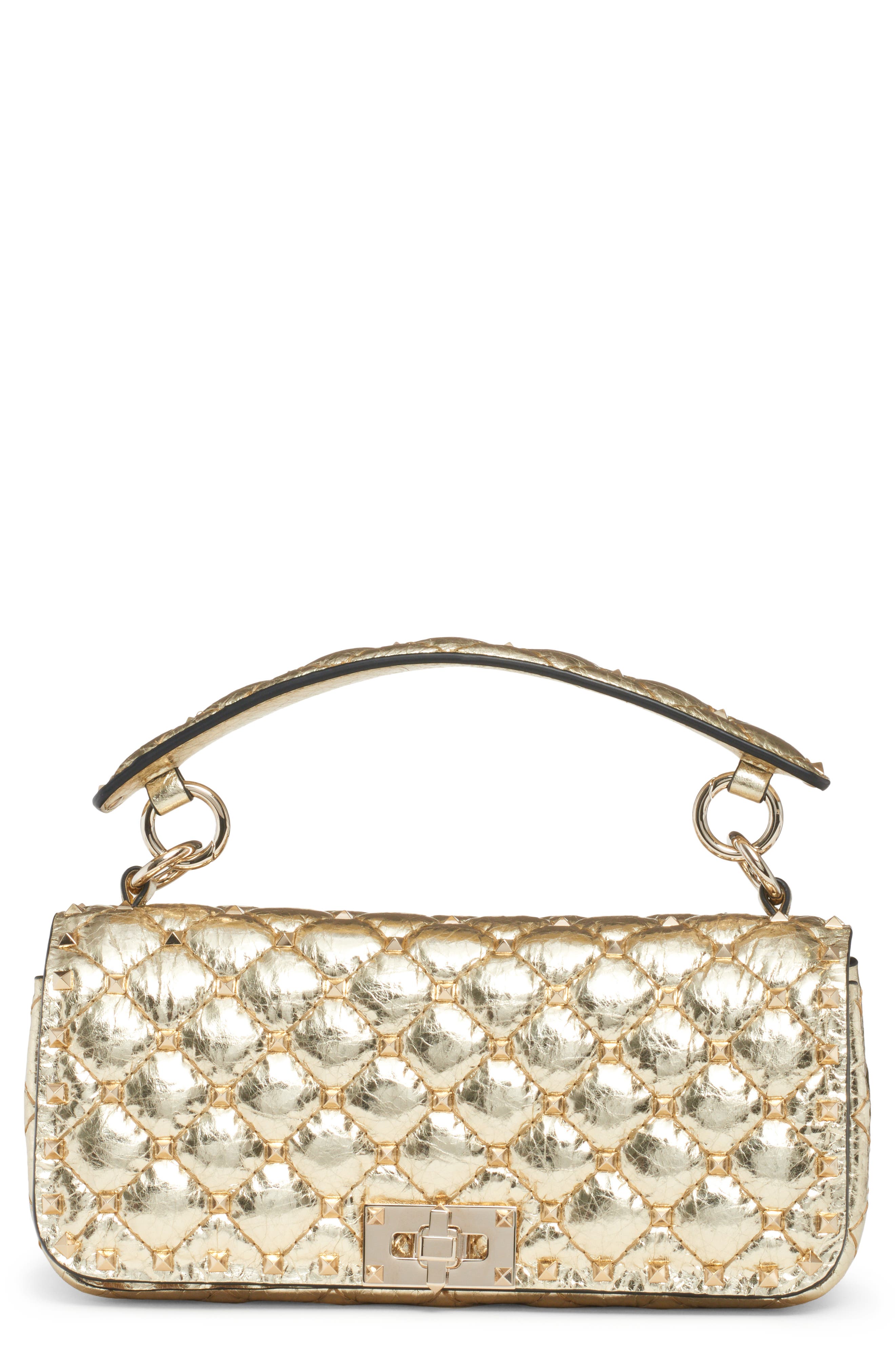 Valentino Garavani Rockstud Spike Metallic Leather Shoulder Bag, Main, color, 
