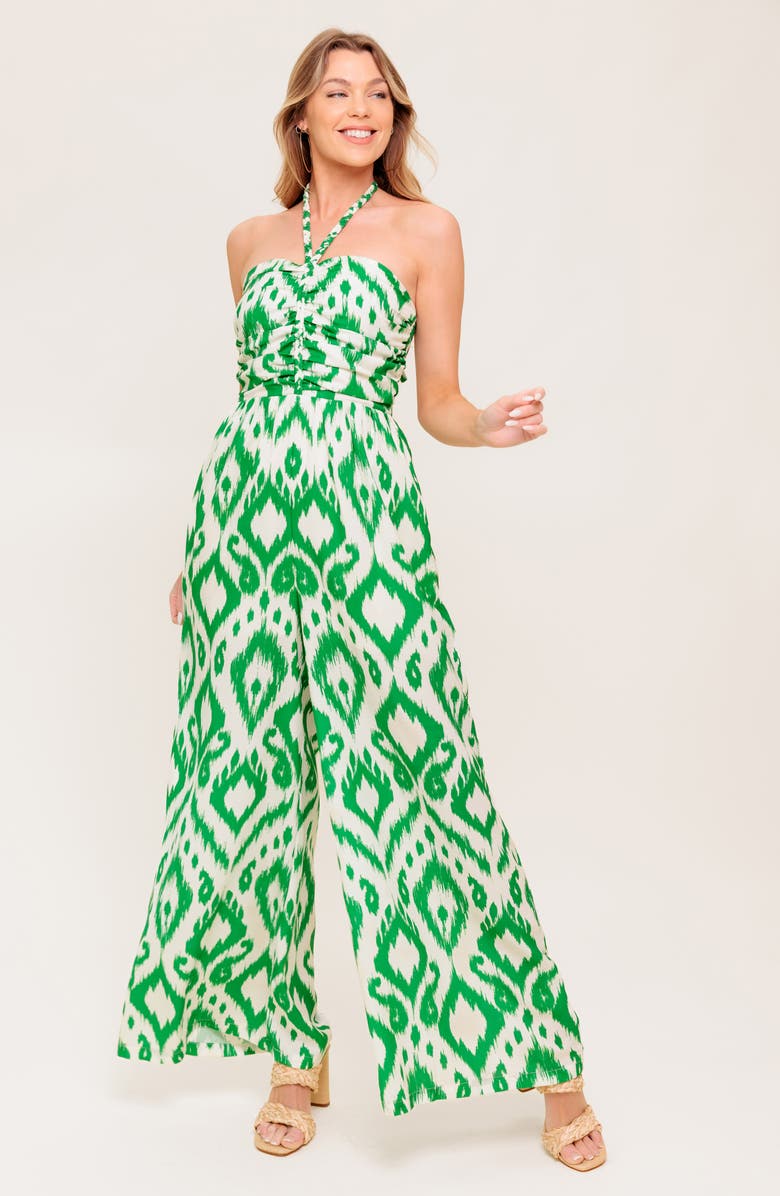 FLYING TOMATO Print Wide Leg Jumpsuit, Alternate, color, Ivory Green