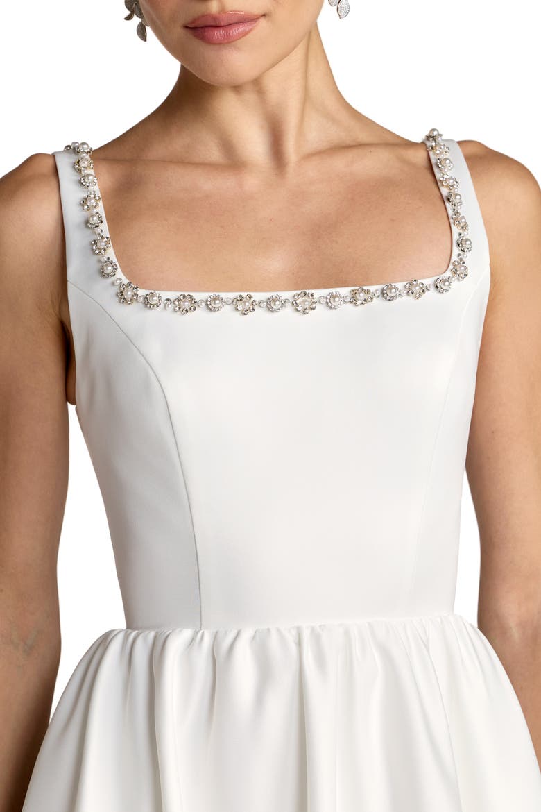 Beaded Satin Sleeveless Midi Dress With Pockets, Alternate, color, Ivory