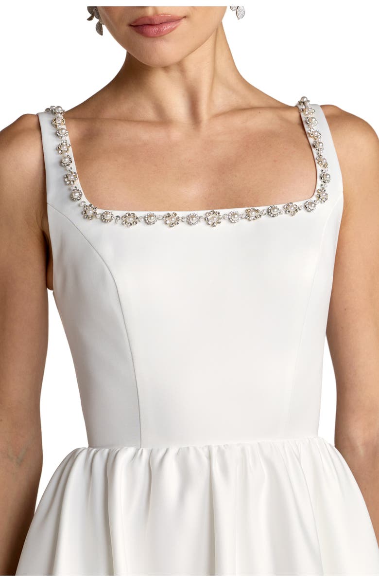 Mac Duggal Beaded Satin Sleeveless Midi Dress With Pockets, Alternate, color, Ivory
