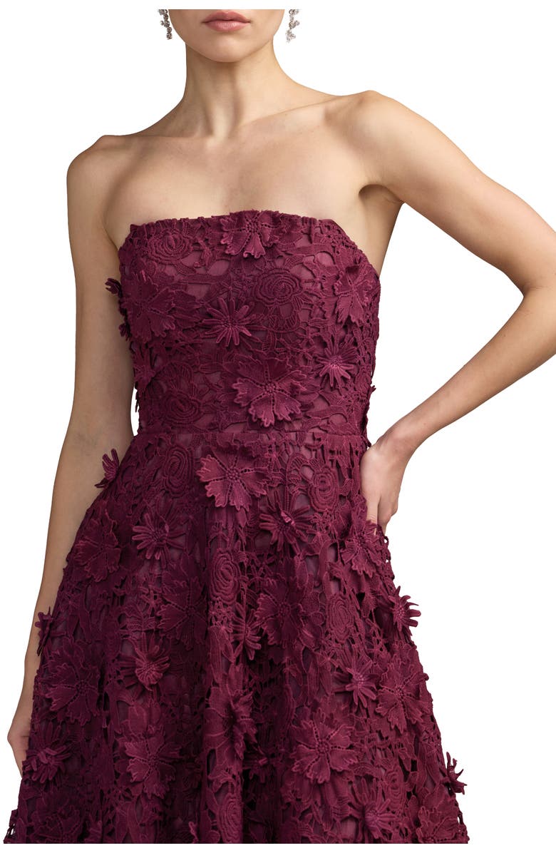 Mac Duggal Floral Lace Strapless A Line Midi Dress, Alternate, color, Plum