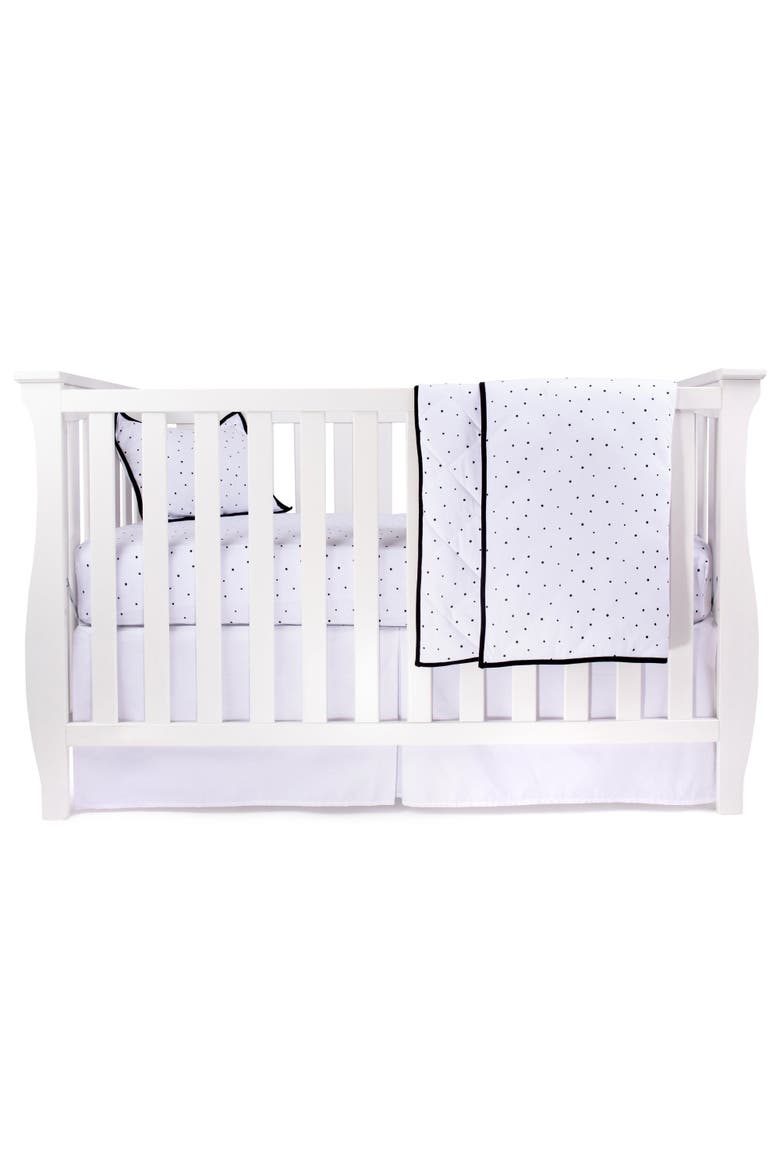 Baby Crib Bedding Sets Includes Crib Sheet, Quilted Blanket, Crib Skirt, and Baby Pillowcase, Main, color, Black & White Polka Dot