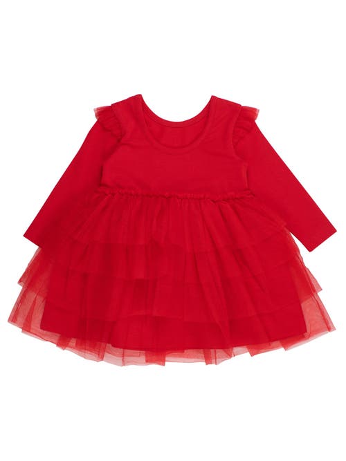 Rufflebutts Girls Flutter Tulle Long Sleeve Twirl Dress In Red