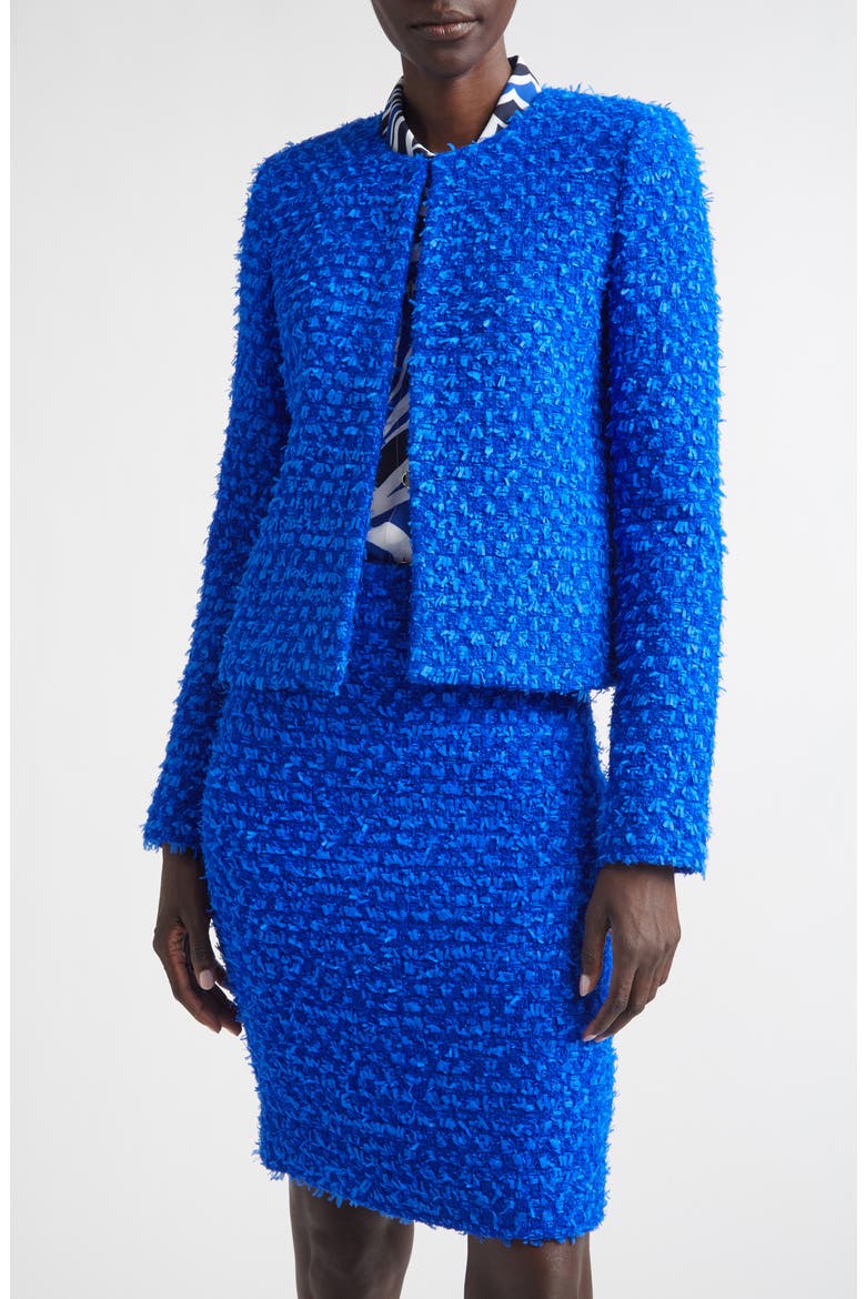 Wool Blend Fringed Eyelash Yarn Jacket, Main, color, COBALT MULTI