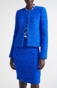 ST. JOHN Wool Blend Fringed Eyelash Yarn Jacket