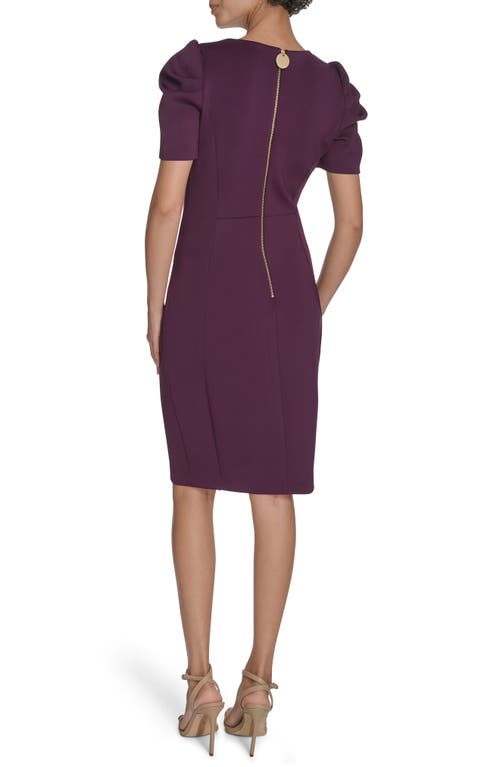 Calvin Klein Puff Sleeve Scuba Sheath Dress In Purple