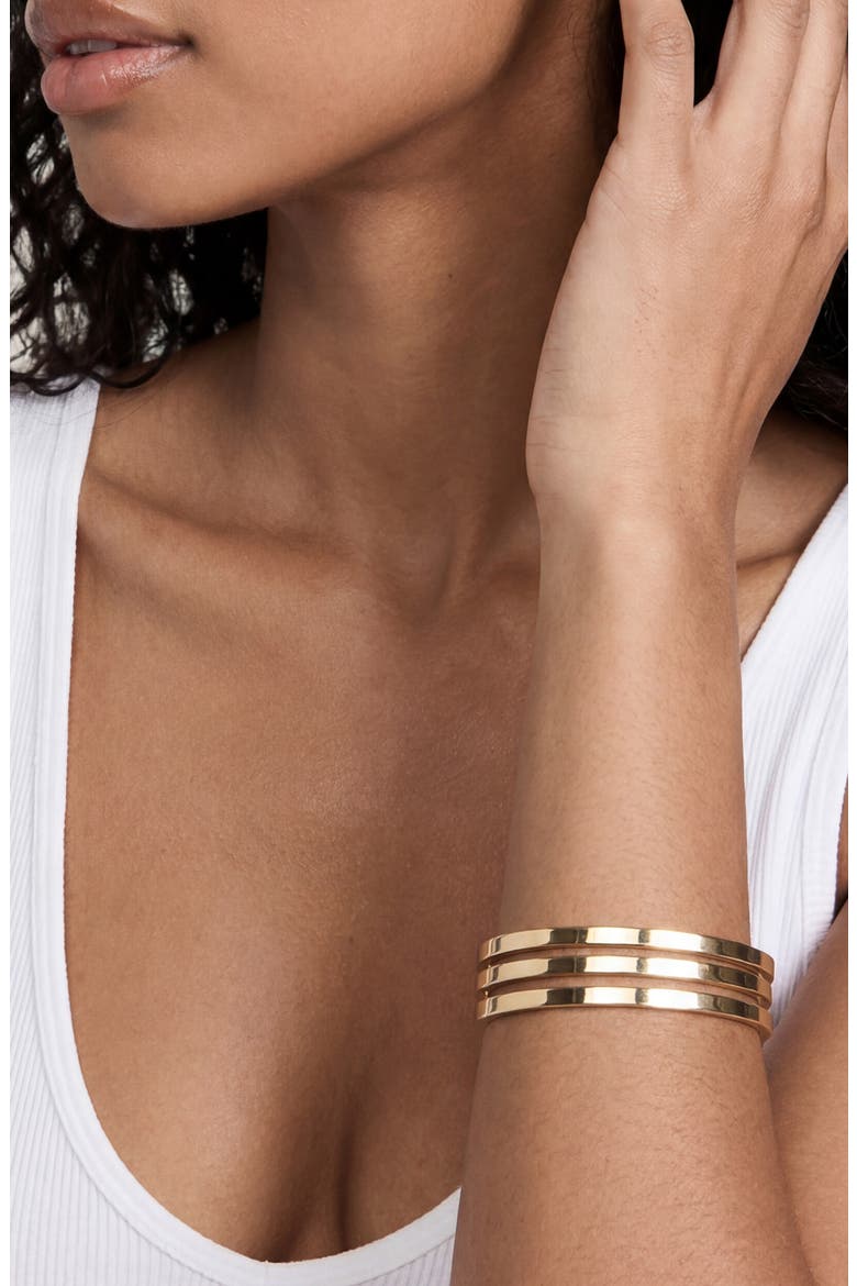 Set of 3 Smooth Bangle Bracelets, Alternate, color, GOLD