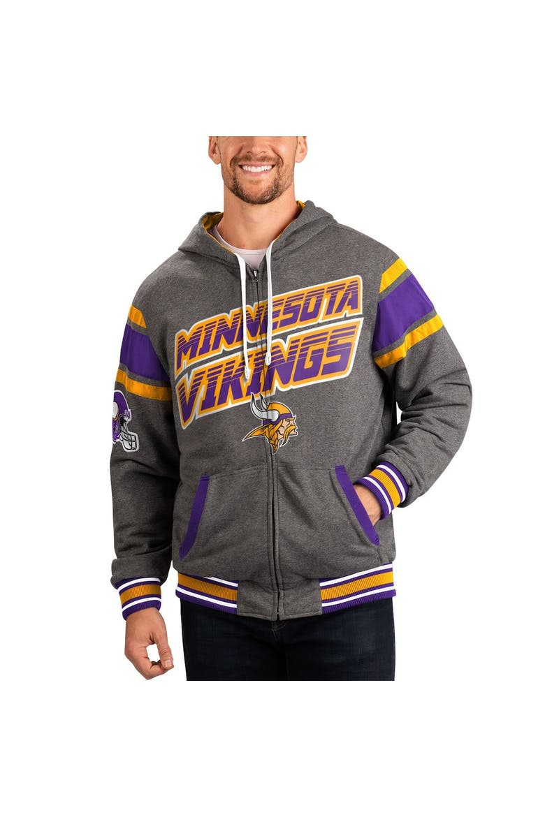 Men's G-III Sports by Carl Banks Purple/Gray Minnesota Vikings Extreme Full Back Reversible Hoodie Full-Zip Jacket, Main, color, Purple