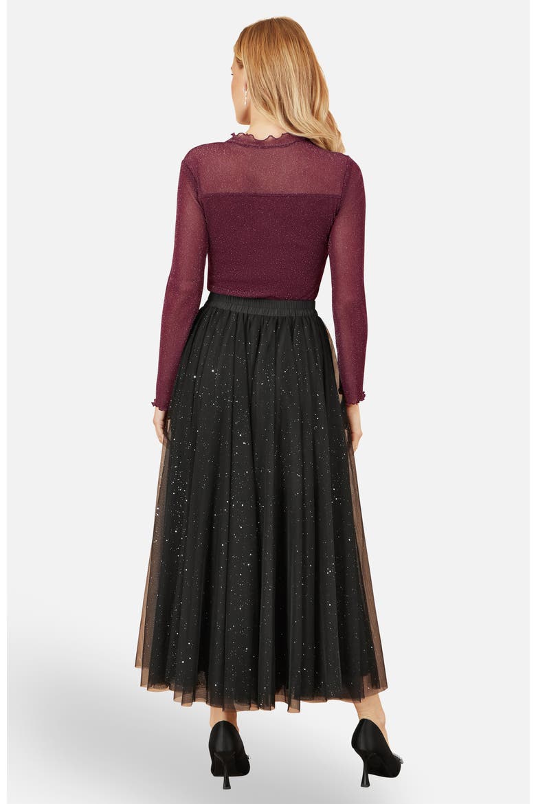 Satin Bow Sparkle Mesh Tulle Skirt, Alternate, color, Black