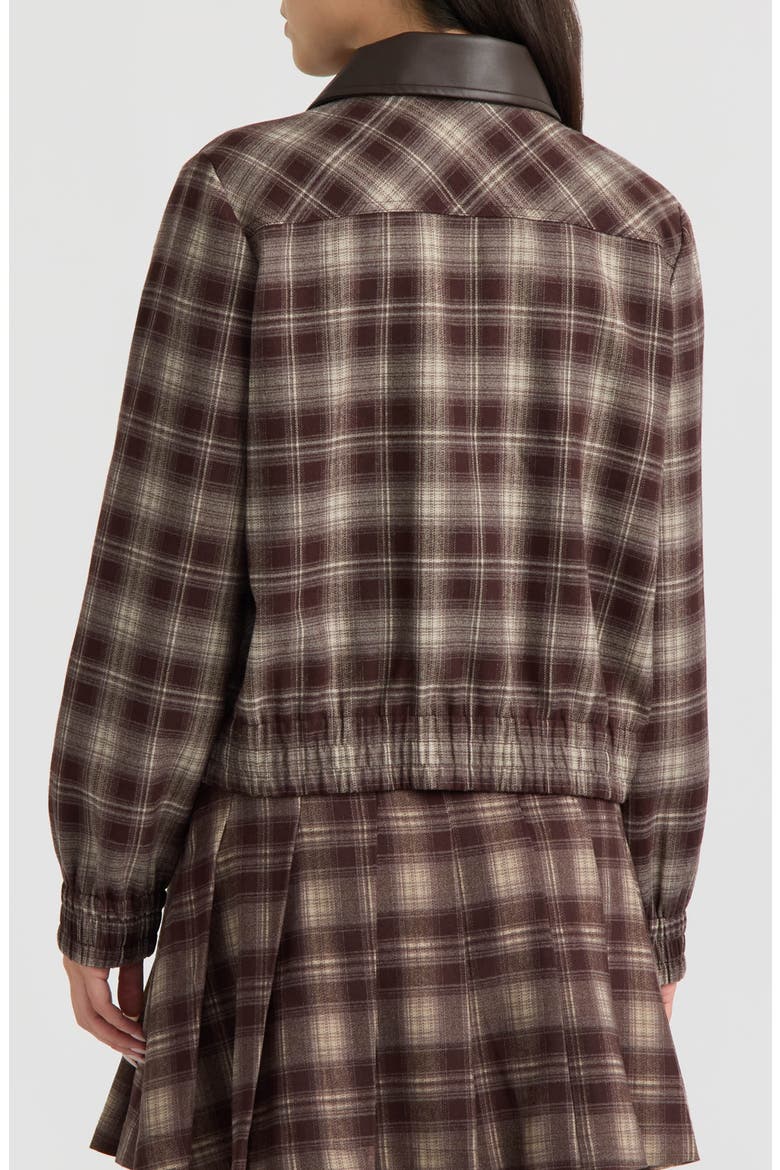 Plaid Faux Leather Collar Bomber Jacket, Alternate, color, BROWN PLAID