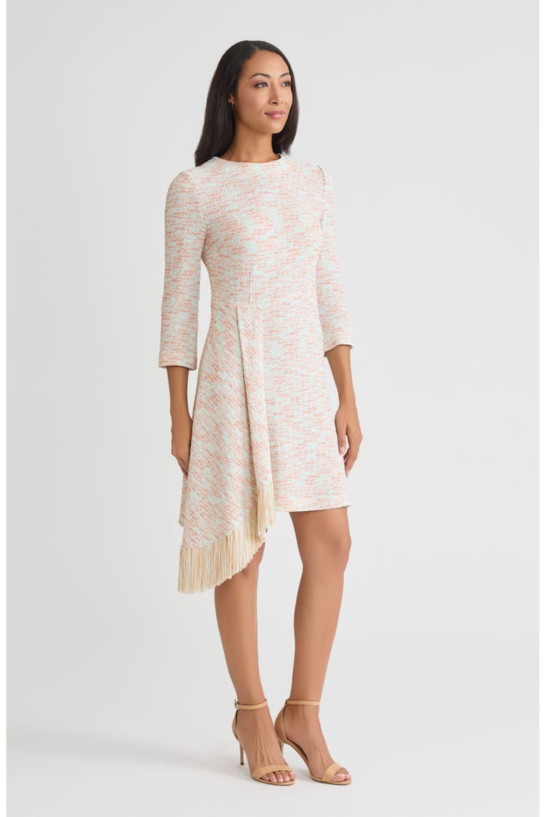 Faux Wrap A-Line Melange Tweed Knit Dress, Alternate, color, Fresh Mint/Biscotti