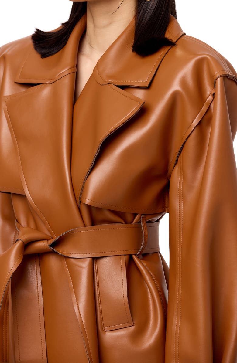 Naked Wardrobe Faux Leather Crop Trench Coat, Alternate, color, Camel
