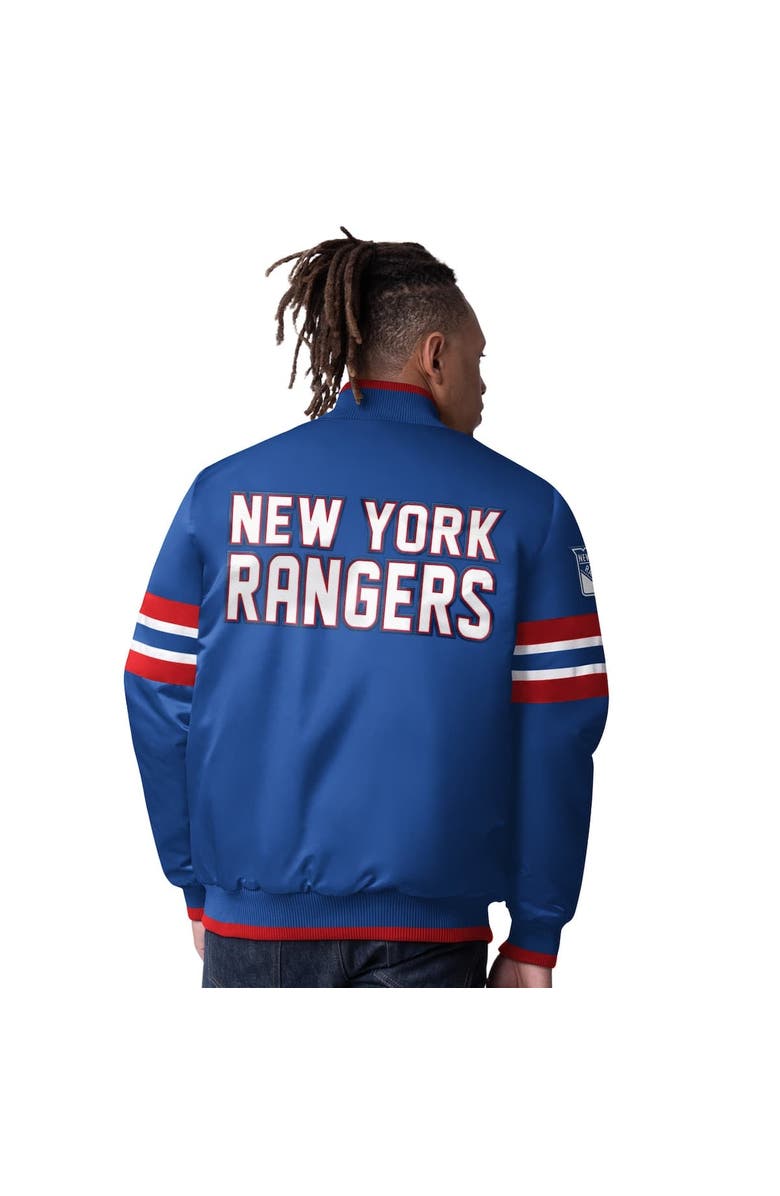 STARTER Men's Starter Blue New York Rangers Scout I Full-Snap Varsity Jacket, Alternate, color, Blue