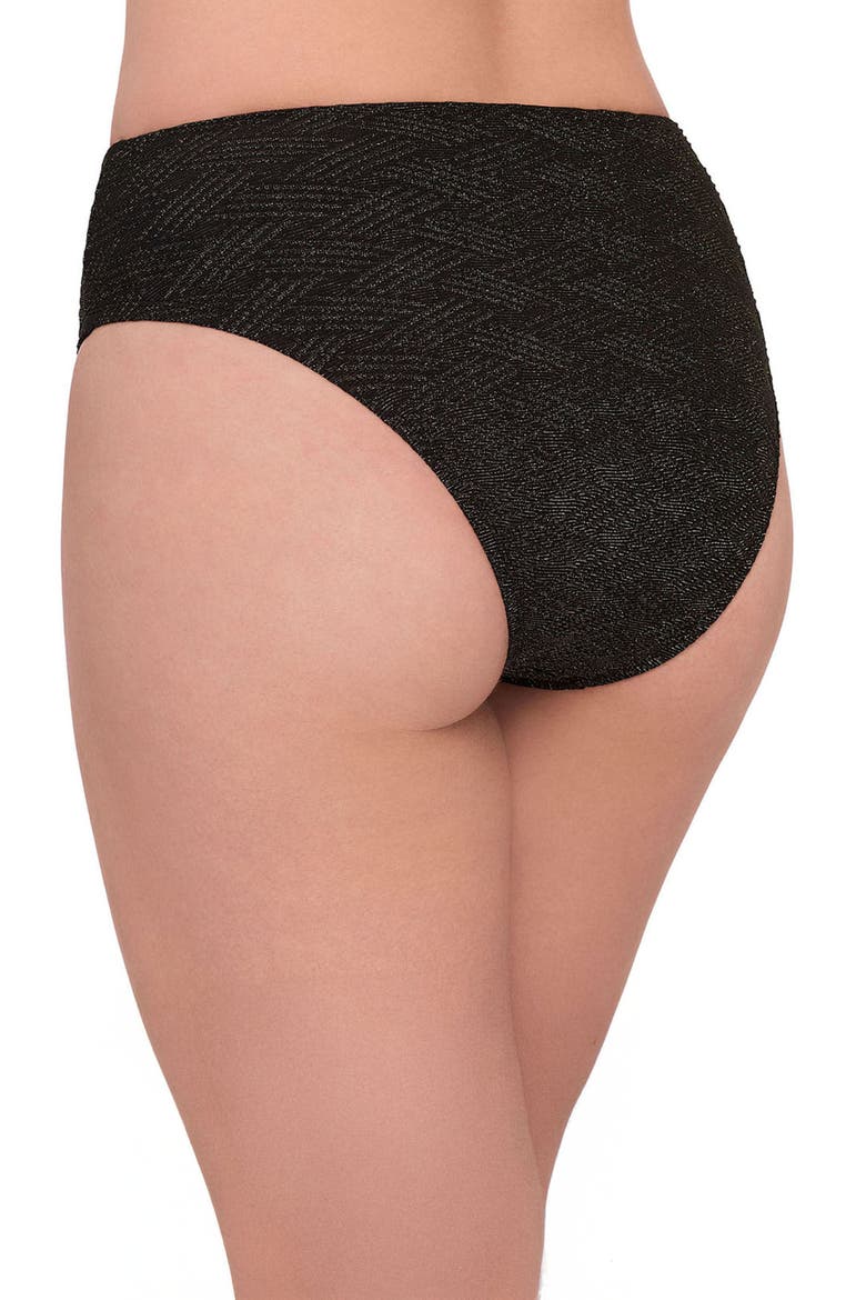 Smoothing and Sculpting Basket Weave High Leg High Rise Bikini Swimsuit Bottoms, Alternate, color, Onyx Black Basket Weave