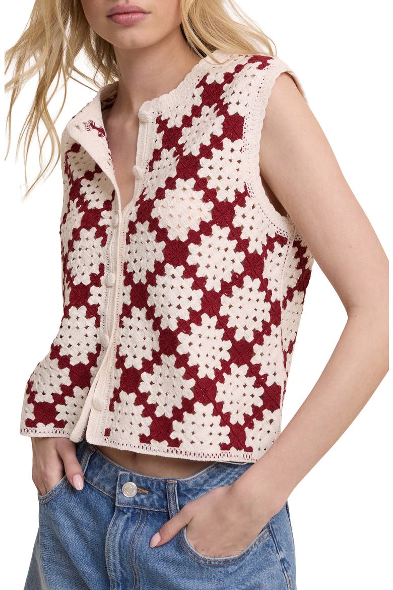 Open Knit Sleeveless Cardigan, Alternate, color, IVORY/RED